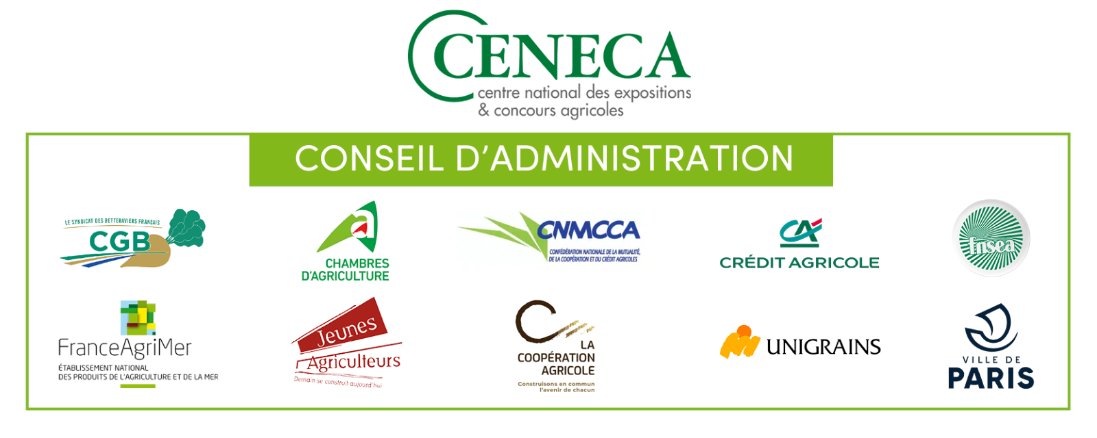 Le logo du Centre National des Expositions et Concours Agricoles et logos de ses partenaires