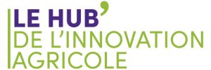 Logo "Le HUB' de l'innovation agricole" en violet et vert sur fond blanc.