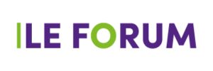 Texte "LE FORUM" en violet et vert sur fond blanc.